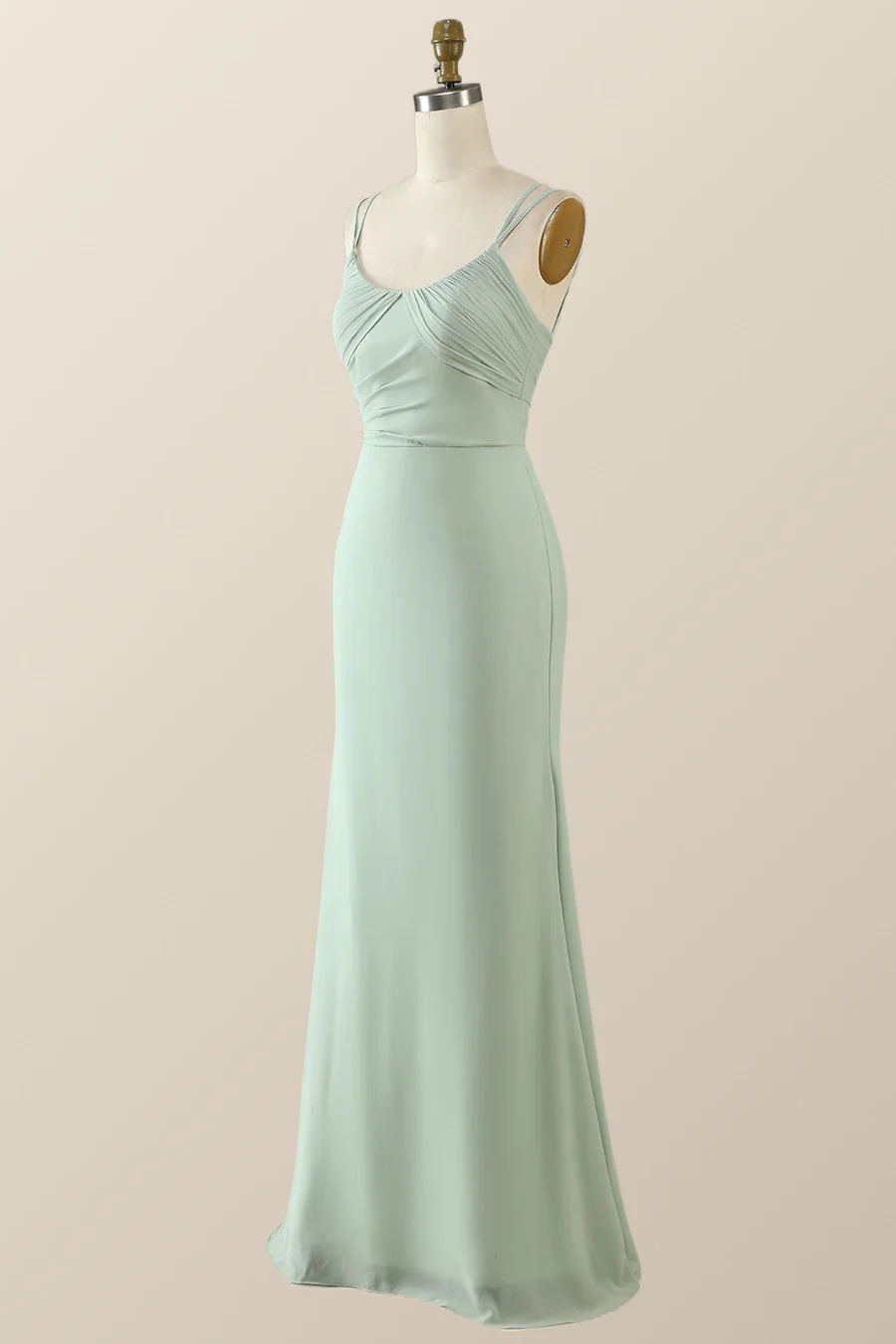 Sage Green Chiffon Pleated Long Party Dress Bridesmaid Dress,DP1814