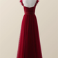 Red Knotted Tulle A-Line Long Party Dress Bridesmaid Dress,DP1815