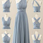 Misty Blue Chiffon A-Line Convertible Long Party Dress Bridesmaid Dress,DP1816