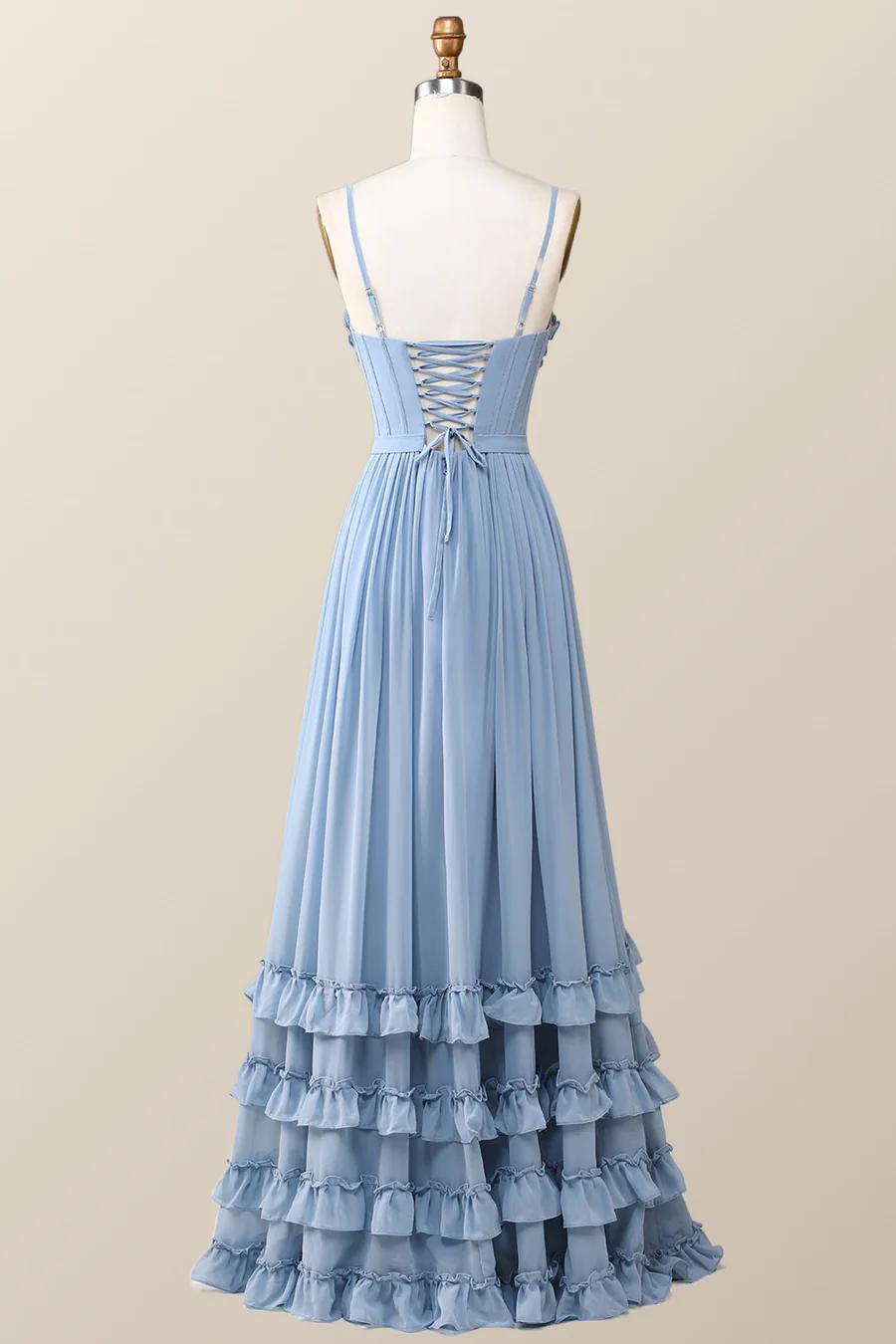 Boho Style Dusty Blue Ruffles Long Party Dress Bridesmaid Dress,DP1817