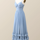 Boho Style Dusty Blue Ruffles Long Party Dress Bridesmaid Dress,DP1817