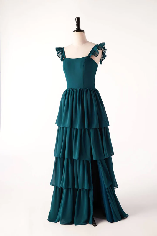Dark Teal Ruffle Long Party Dress Bridesmaid Dress,DP1818