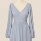 Grey Long Sleeves Chiffon A-Line Long Party Dress Bridesmaid Dress,DP1819