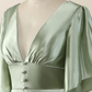 Sage Green Flare Sleeves Empire Midi Length Bridesmaid Dress,DP1821