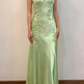 Sage Green Vintage V Neck Beading Long Party Dress,DP1837