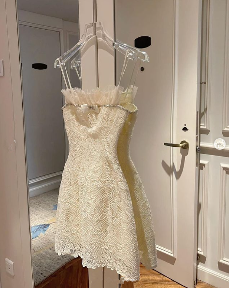 Ivory Spaghetti Straps Lace Mini Party Dress Homecoming Dress,DP1843