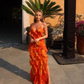 Orange Spaghetti Straps Mermaid Long Party Dress Wedding Guest Dress,DP1896