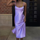 Lilac Straps Tea Length Black Girl Party Dress Wedding Guest Dress,DP1897
