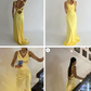 Yellow V Neck Backless Mermaid Long Party Dress,DP1907