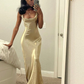 Sexy Gold Mermaid Satin Black Girl Long Party Dress,DP1942