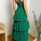 Green Strapless A-Line Tiered Chiffon Long Party Dress,DP1975