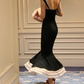 Charming Black Straps Mermaid Elegant Long Evening Party Dress ,DP1989