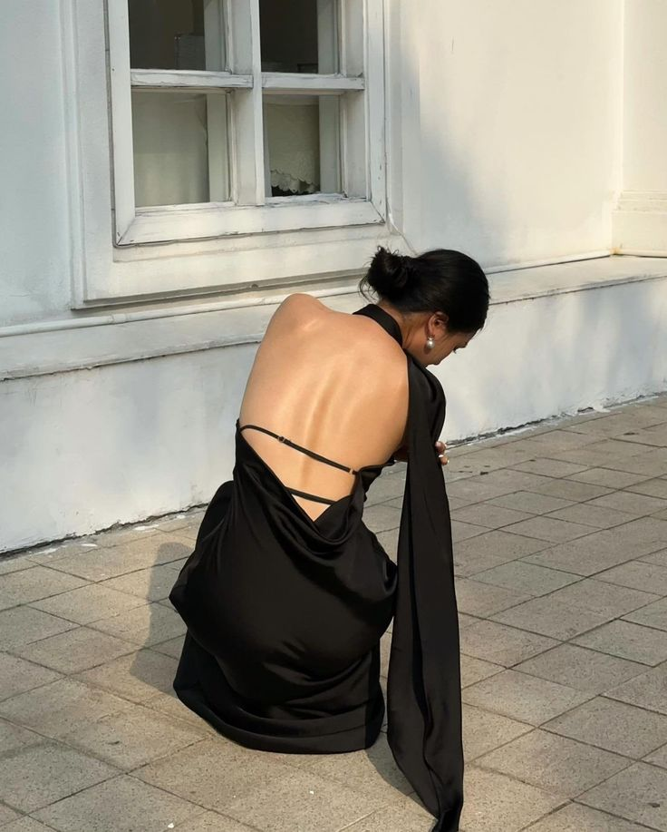 Elegant Black Halter Backless Long Evening Dress, DP1997