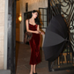 Charming Wine Red Spaghetti Straps Mermaid Velvet Sexy Evening Party Dress, DP2001