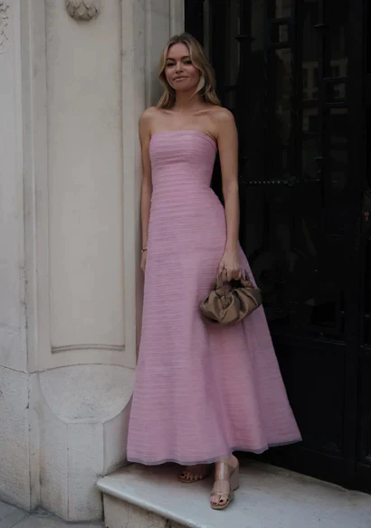 Elegant Pink Strapless A-Line Long Prom Dress, DP2006