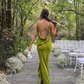 Green Backless Elegant Long Party Dress with Slit, DP2008