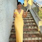 Yellow V Neck Backless Elegant Long Party Dress, DP2031