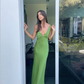 Green V Neck Backless Elegant Long Party Dress, DP2032
