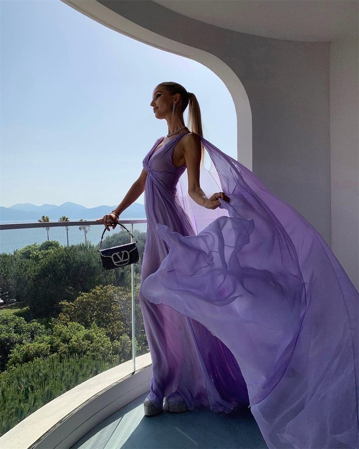 Purple V Neck A-Line Elegant Long Party Dress, DP2037