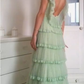 Sage Green A-Line Tiered Elegant Long Prom Dress, DP2053