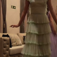Sage Green A-Line Tiered Elegant Long Prom Dress, DP2053