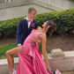 Pink V Neck Backless Long Prom Dress with Slit, DP2064