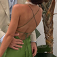 Green Straps Backless Long Party Dress Wedding Guest Dress, DP2069