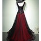 Black And Red V-Nec Tulle Beaded Prom Dress Long Evening Gown, DP2075