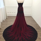 Burgundy Sweetheart Tulle Lace Evening Gown Long Formal Party Dress, DP2078