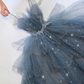 Blue Shiny Tulle Layers Straps Beaded Long Prom Dress A-Line Evening Gown, DP2079