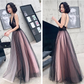 Pink Tulle V-Neck Applique Long Party Dress Evening Gown, DP2080
