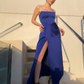 Royal Blue Strapless Long Party Dress with Slit, DP2091