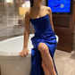 Royal Blue Strapless Long Party Dress with Slit, DP2091