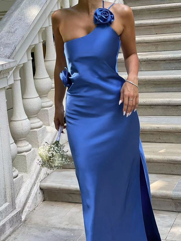 Royal Blue Backless Elegant Long Party Dress with Slit, DP2094