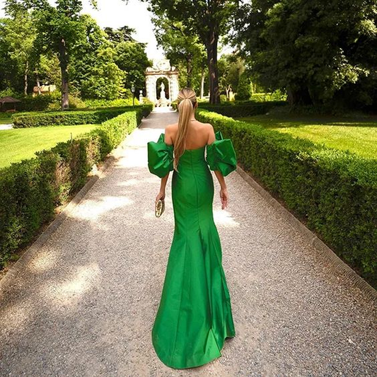 Green Strapless Mermaid Long Prom Dress with Detachable Sleeves, DP2095