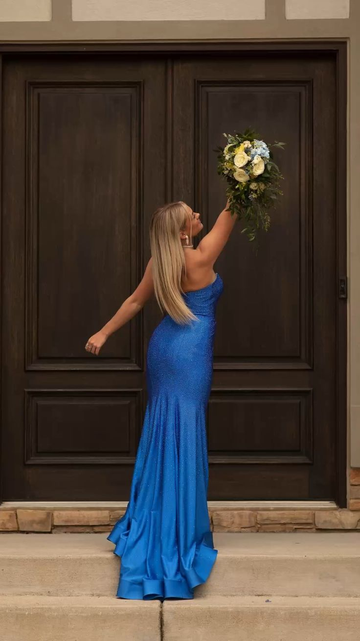Royal Blue Strapless Elegant Long Prom Dress with Slit, DP2103
