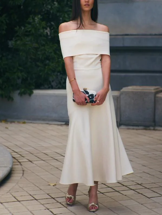 Elegant White Off Shoulder Formal Party Dress, DP2121