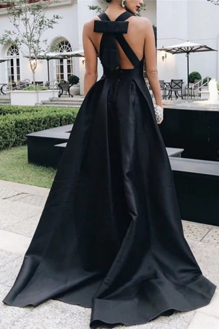 Elagant Black A-Line Deep V Neck Formal Long Party Dress, DP2132