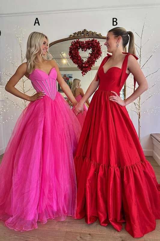 Pink Sweatheart Strapless Tulle A-Line Long Prom Dress, DP2141