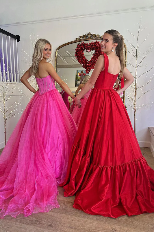 Pink Sweatheart Strapless Tulle A-Line Long Prom Dress, DP2141
