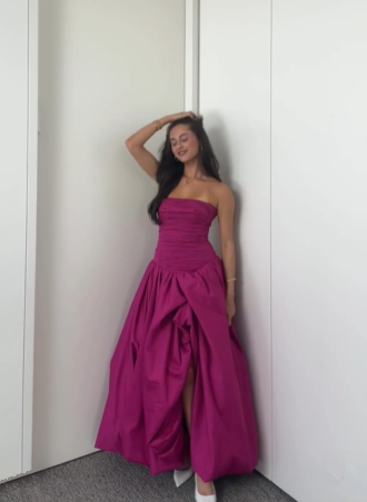 Fuchsia Strapless A-Line Elegant Long Prom Dress, DP2148