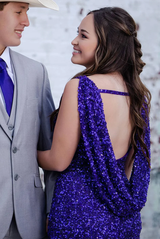 Purple Backless Sequins Shiny Short Party Dress Homecoming Dress, DP2166