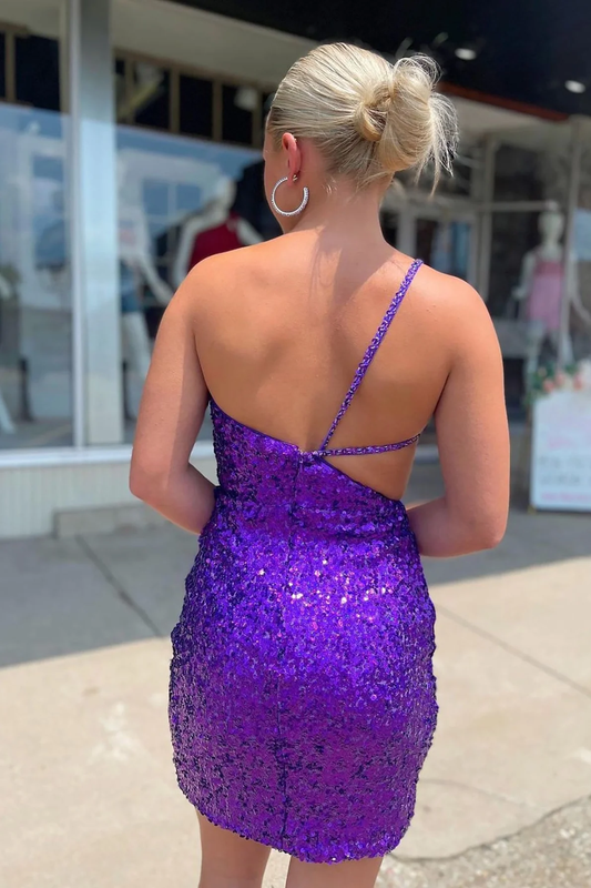 Purple Cut Out Sequins Simple Homecoming Dress, DP2172
