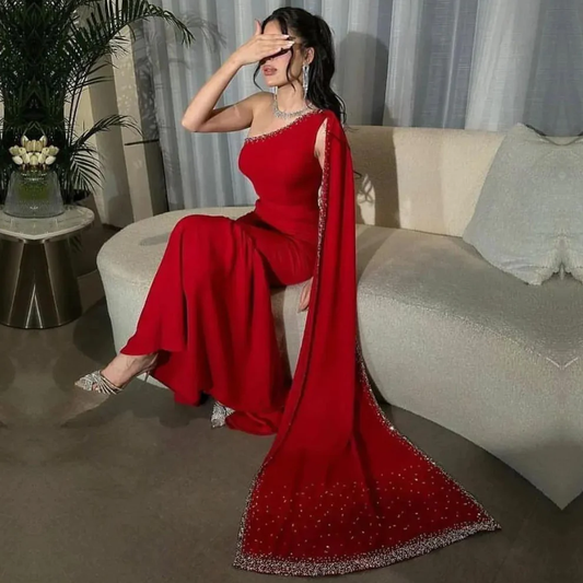 Red Sparkly Beaded Mermaid Gorgeous Evening Party Dress, DP2231