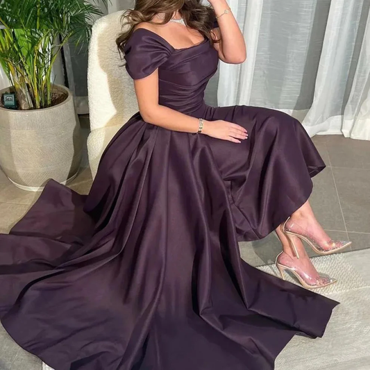 Dark Purple Satin A-Line Formal Evening Dress, DP2236