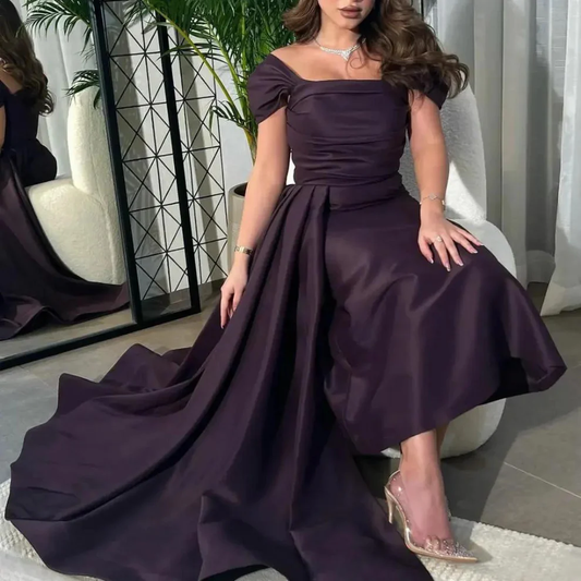 Dark Purple Satin A-Line Formal Evening Dress, DP2236