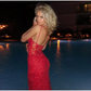 Red Spaghetti Straps Lace Beading Gorgeous Mermaid Evening Dress, DP2260