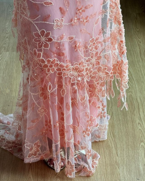 Pink Spaghetti Straps Lace Beading Gorgeous Mermaid Evening Dress, DP2261