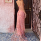 Pink Spaghetti Straps Lace Beading Gorgeous Mermaid Evening Dress, DP2261