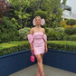 Pink Off Shoulder Satin Party Dress Cute Homecoming Dress, DP2266
